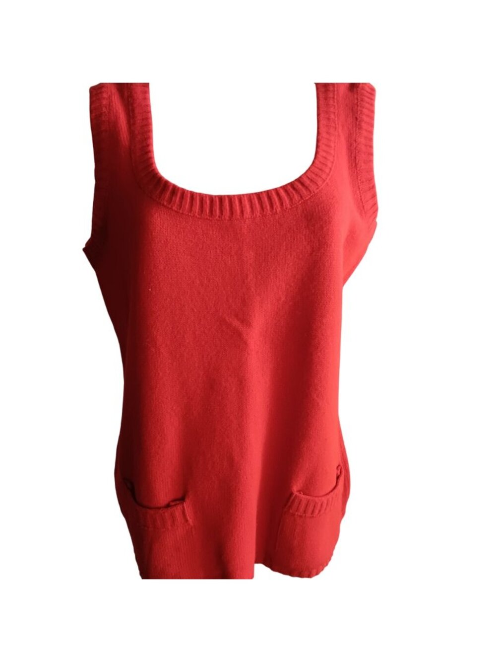 True Vintage Tank Sweater Medium 1970's JC PENNEY Cherry Red Pockets Disco